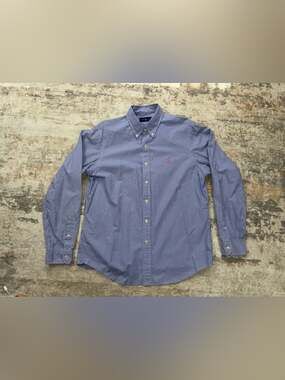 Ralph Lauren Blue White Gingham Checked button up Shirt Large
